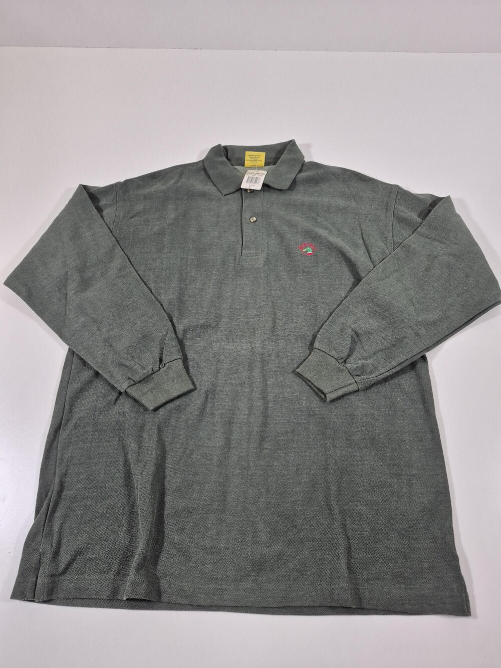 VTG Duck Head Men's L Green Solid 100% Cotton Long Sleeve Polo Shirt Knit